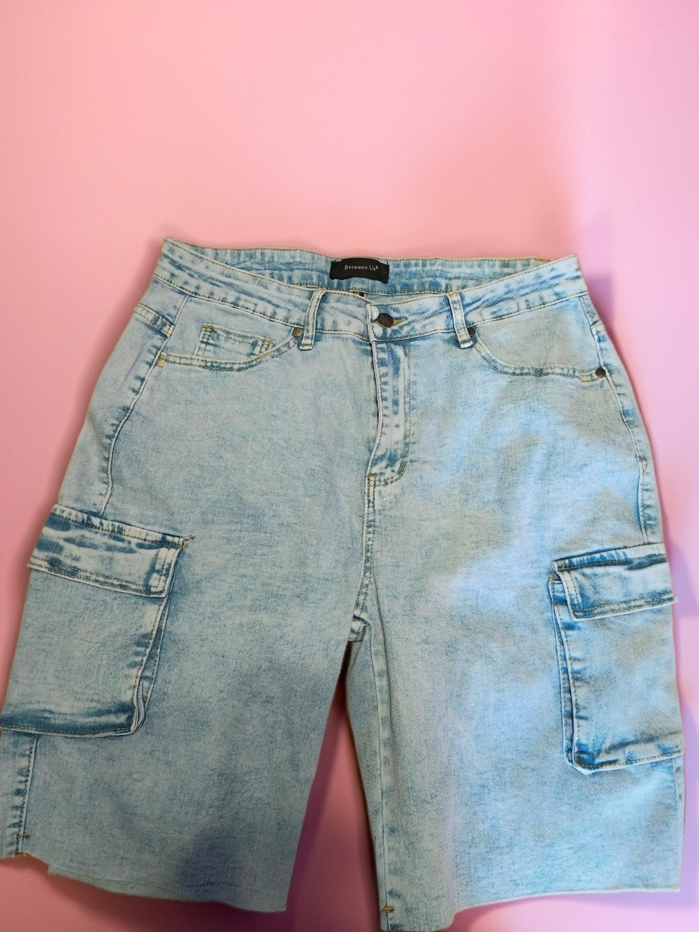 Light Wash Cargo Denim Shorts -